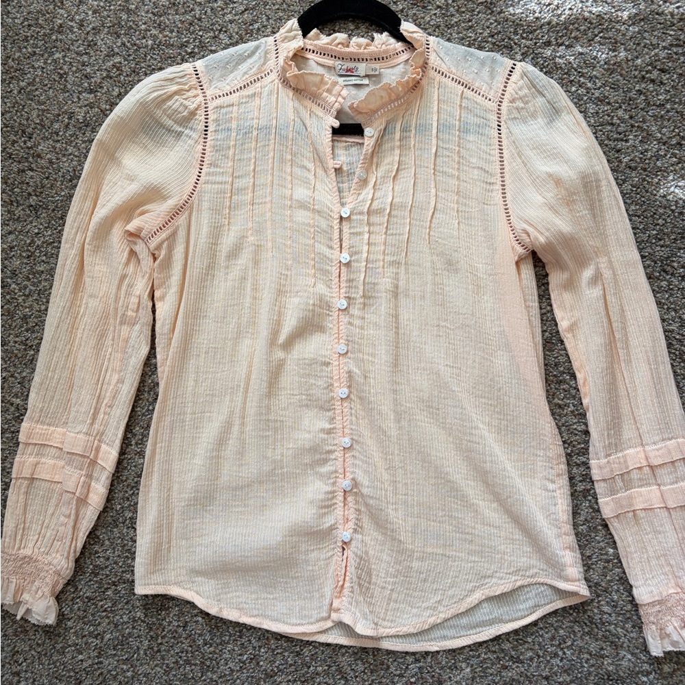 Faherty Willa Light Peach Button-Up Blouse